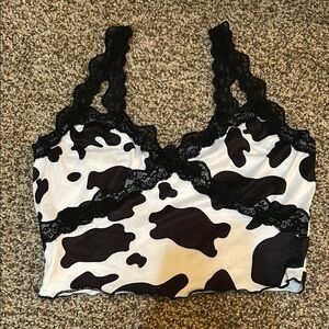 Women's Cow Print Tank w/ Lace Trim